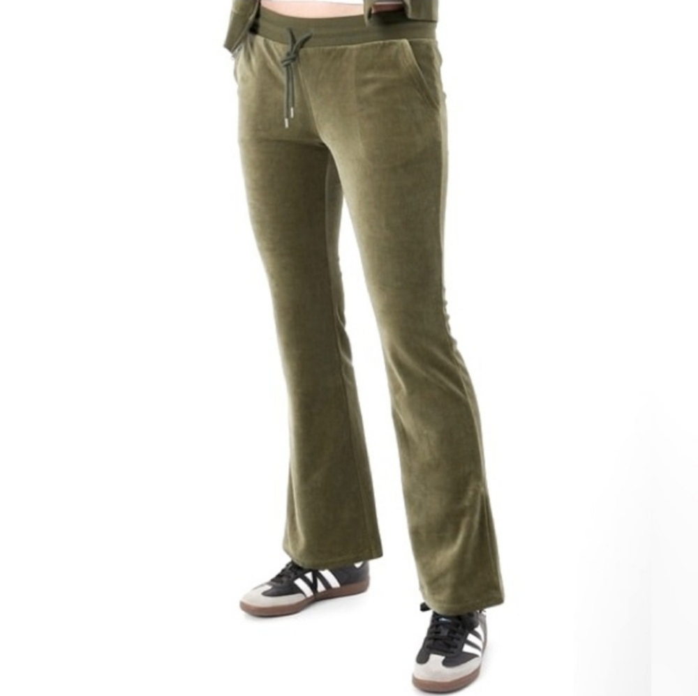 GAP Mid Rise Velour Flare Pants Army Jacket Green
